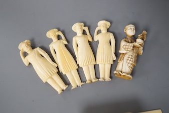 A 19th century Indian ivory model of a carriage and a Japanese ivory model of a man